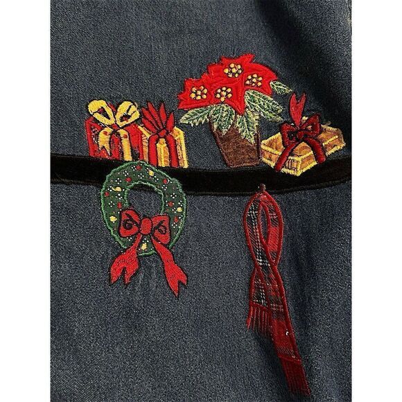 Vintage Denim Casey & Max Christmas Shirt Womens Size XL EMBROIDERED Fast Ship - Picture 5 of 13